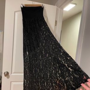 bebe all over lace strapless maxi dress